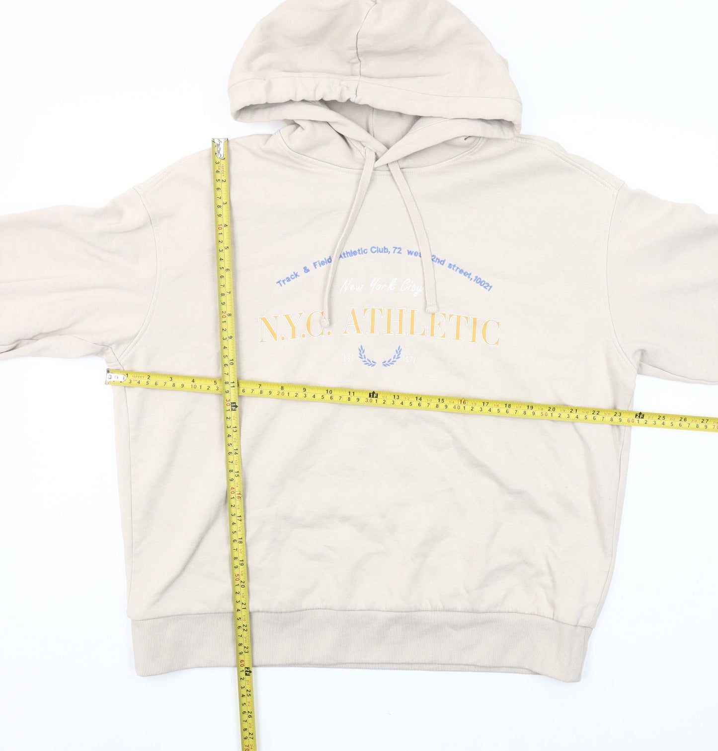 H&M Womens Beige NYC Athletic Pullover Hoodie Size S Cotton Blend