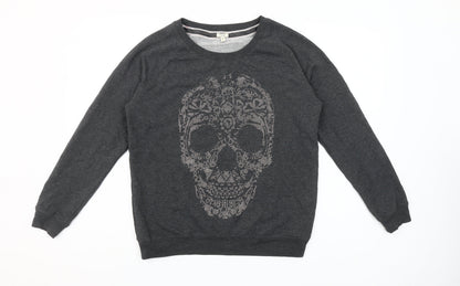 OVS Women's Charcoal Skull Graphic Pullover Sweatshirt Size M