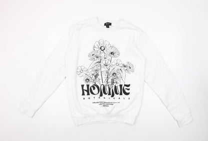 boohooMAN Men's White Botanical Graphic Print Pullover Sweatshirt XS