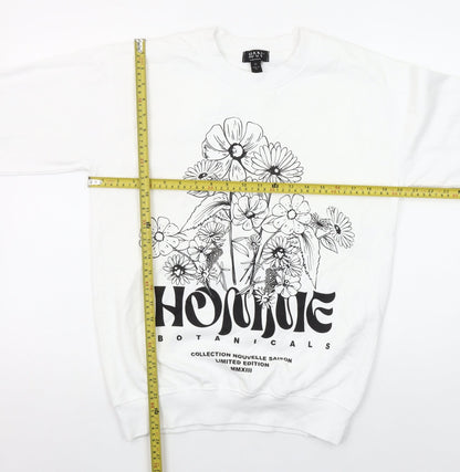 boohooMAN Men's White Botanical Graphic Print Pullover Sweatshirt XS