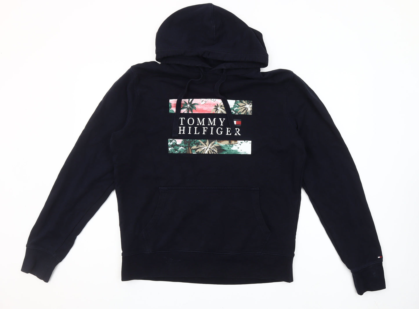 Tommy Hilfiger Men's Navy Hoodie L Pullover Graphic Organic Cotton