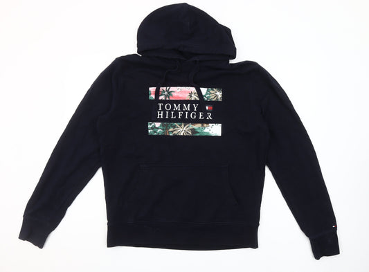 Tommy Hilfiger Men's Navy Hoodie L Pullover Graphic Organic Cotton