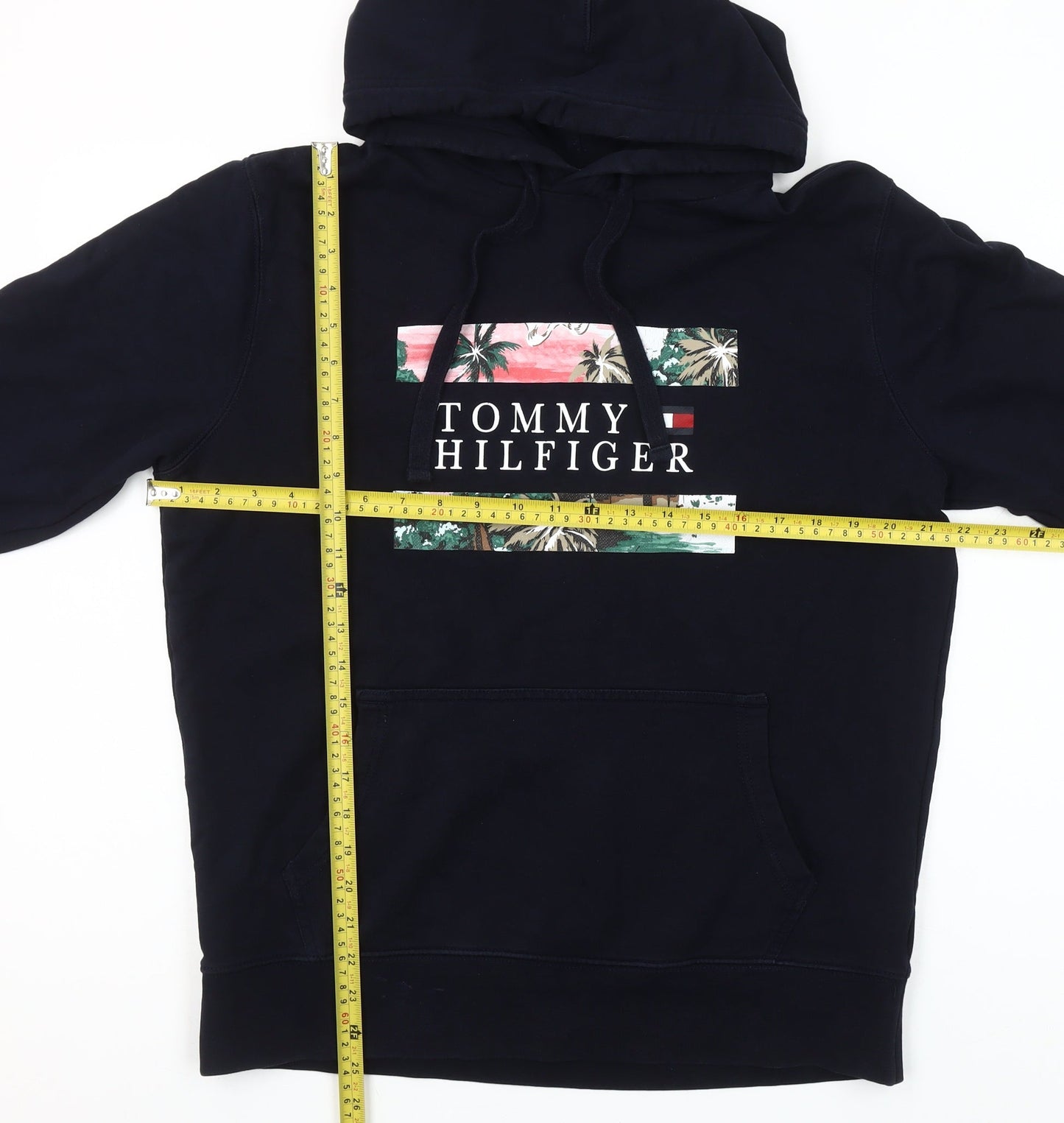 Tommy Hilfiger Men's Navy Hoodie L Pullover Graphic Organic Cotton