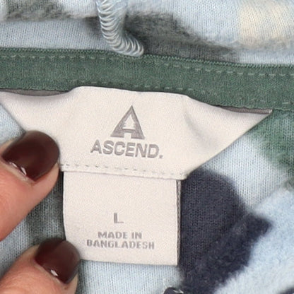 Ascend Women's Blue Camouflage Fleece Henley Hoodie Size L