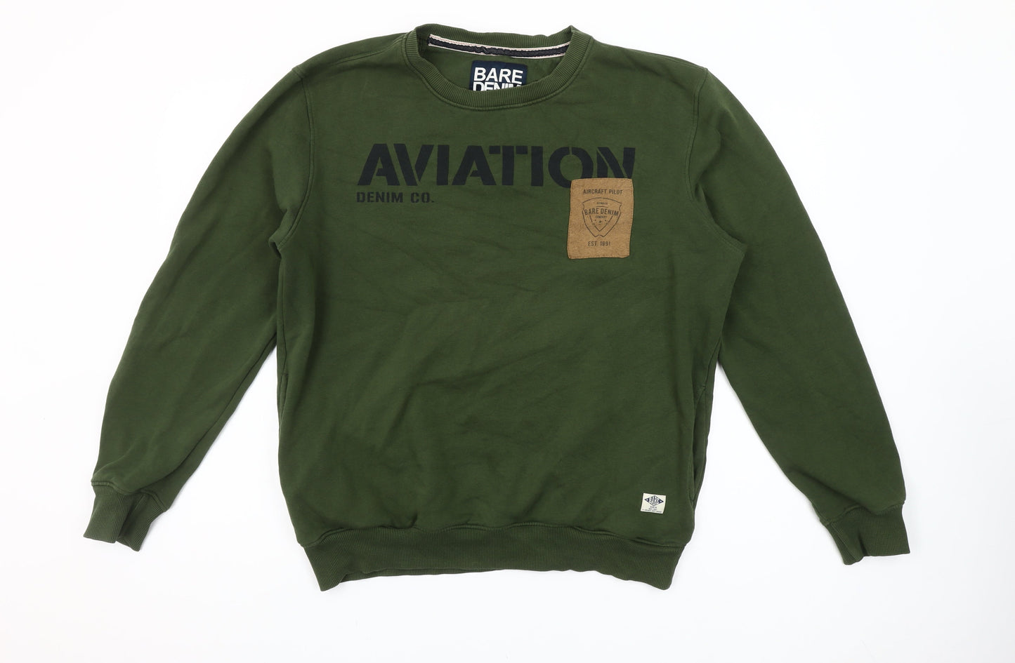 Bare Denim Men's Green Aviation Pullover Sweatshirt L