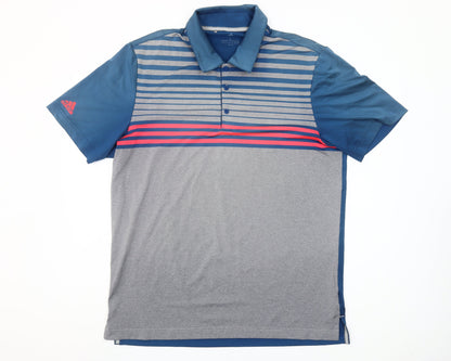 Adidas Men's Blue Striped Golf Polo Shirt Size L Activewear Stretch