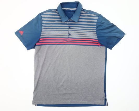 Adidas Men's Blue Striped Golf Polo Shirt Size L Activewear Stretch