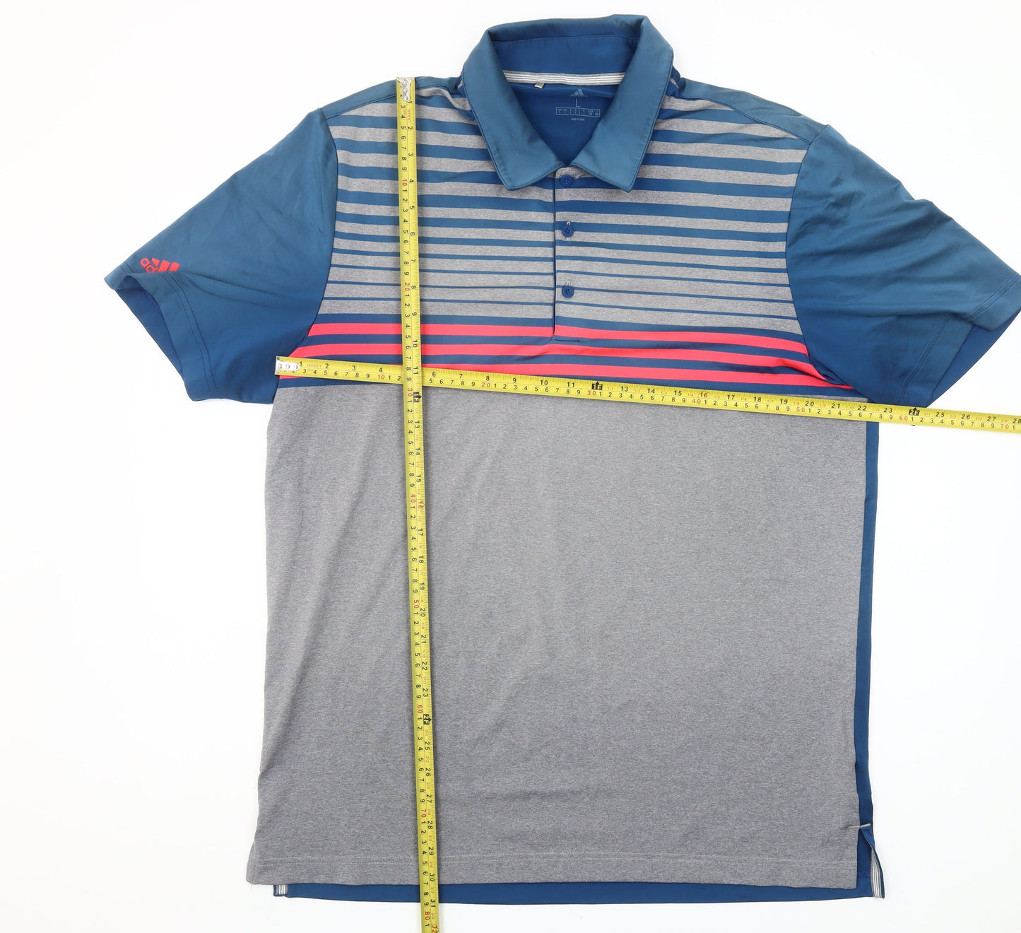 Adidas Men's Blue Striped Golf Polo Shirt Size L Activewear Stretch
