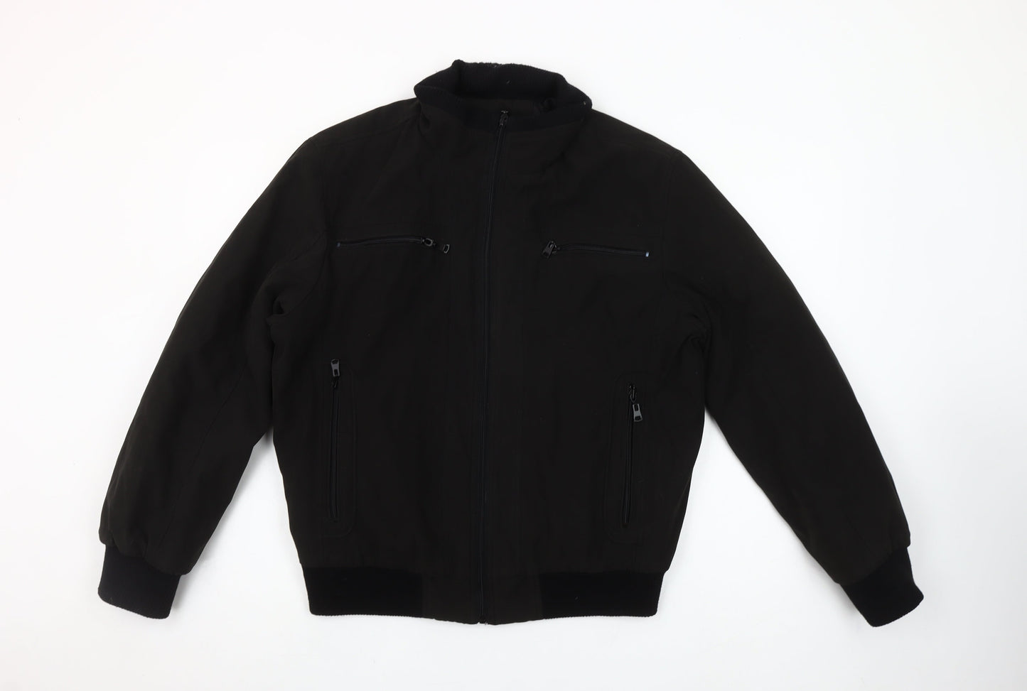 VANZEER Men's Black Bomber Jacket M Cotton Viscose Zip Casual