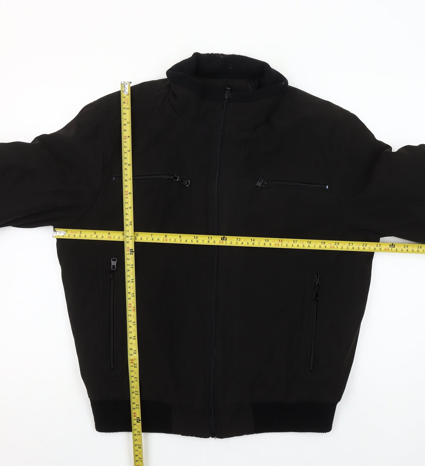 VANZEER Men's Black Bomber Jacket M Cotton Viscose Zip Casual