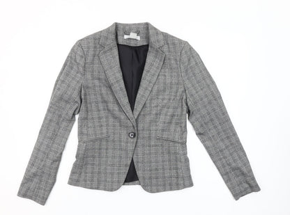H&M Womens Grey Check Single-Breasted Blazer Size 10 Regular Fit