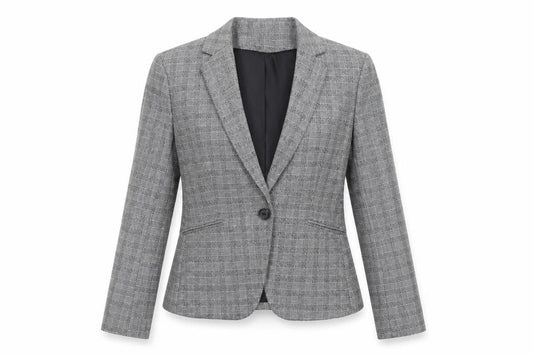 H&M Womens Grey Check Single-Breasted Blazer Size 10 Regular Fit