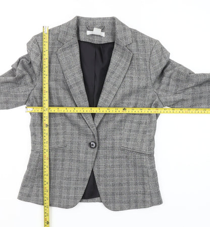 H&M Womens Grey Check Single-Breasted Blazer Size 10 Regular Fit