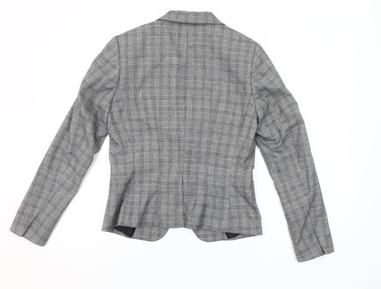 H&M Womens Grey Check Single-Breasted Blazer Size 10 Regular Fit