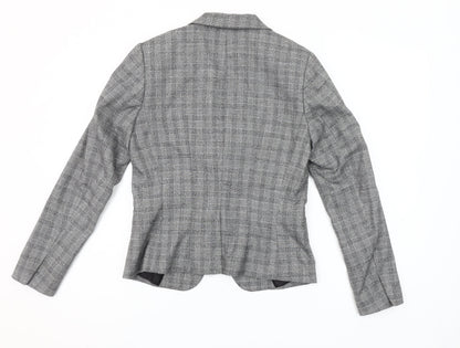 H&M Womens Grey Check Single-Breasted Blazer Size 10 Regular Fit