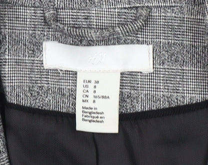 H&M Womens Grey Check Single-Breasted Blazer Size 10 Regular Fit