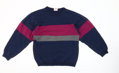 Hanes Womens Navy Colourblock Crew Neck Pullover Sweatshirt Medium