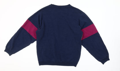 Hanes Womens Navy Colourblock Crew Neck Pullover Sweatshirt Medium