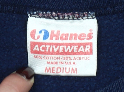 Hanes Womens Navy Colourblock Crew Neck Pullover Sweatshirt Medium