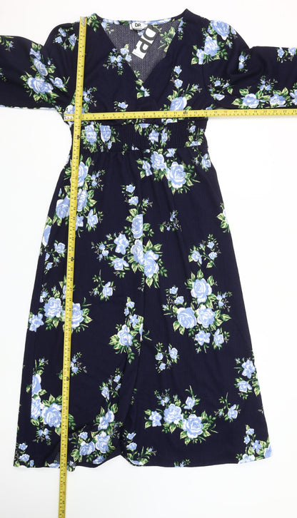 Dorothy Perkins Women Blue Floral Midi Wrap Dress Size 12