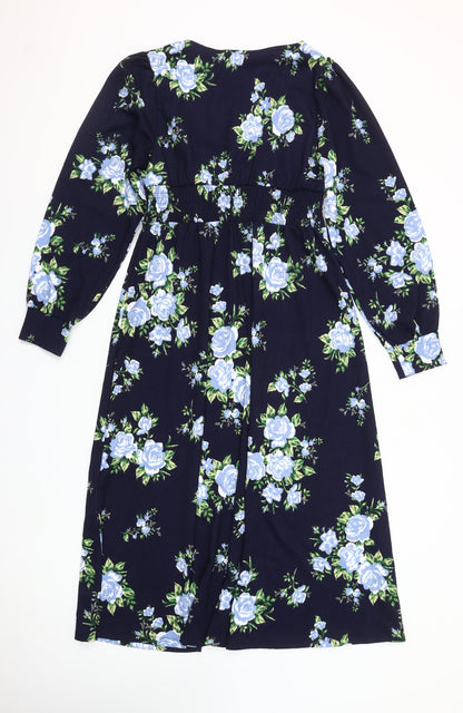 Dorothy Perkins Women Blue Floral Midi Wrap Dress Size 12