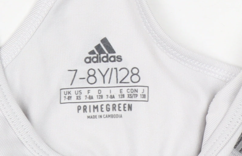 Adidas Girls White 7-8 Years Cropped Tank Sports Top