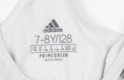 Adidas Girls White 7-8 Years Cropped Tank Sports Top