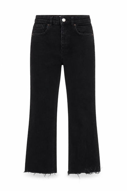Zara Women Black Cropped Slim Jeans Size 8 High Rise Frayed Hem