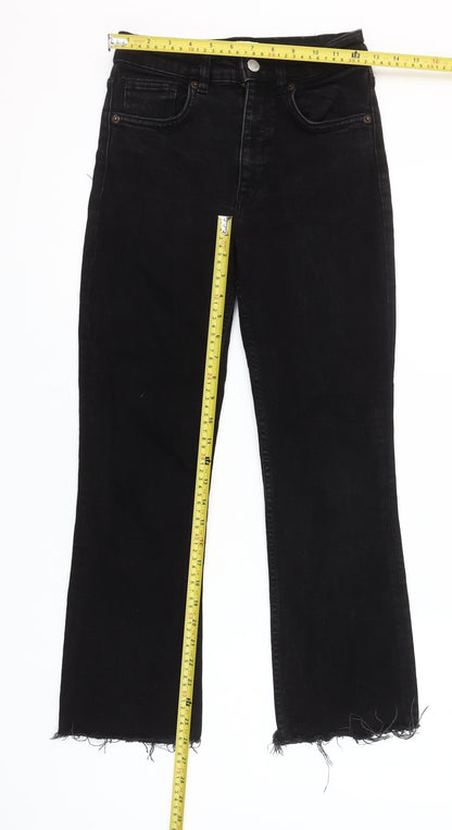 Zara Women Black Cropped Slim Jeans Size 8 High Rise Frayed Hem