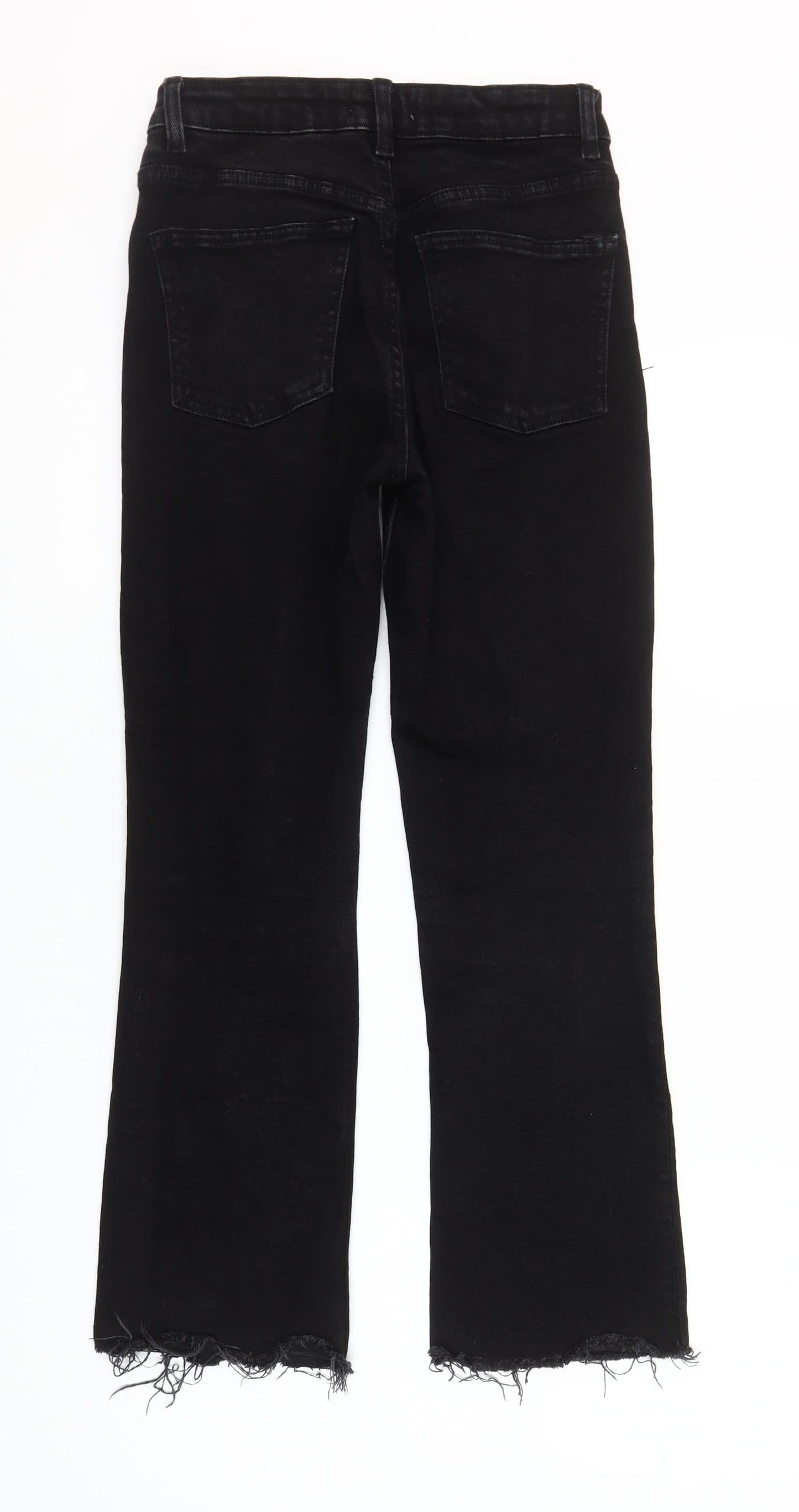 Zara Women Black Cropped Slim Jeans Size 8 High Rise Frayed Hem