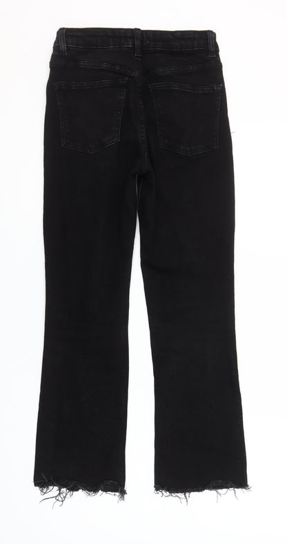 Zara Women Black Cropped Slim Jeans Size 8 High Rise Frayed Hem