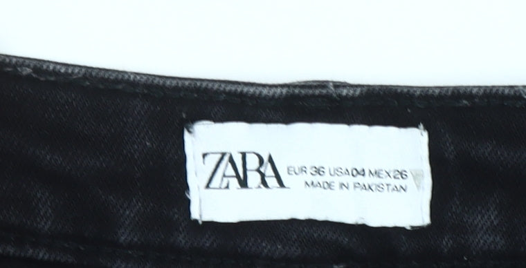 Zara Women Black Cropped Slim Jeans Size 8 High Rise Frayed Hem
