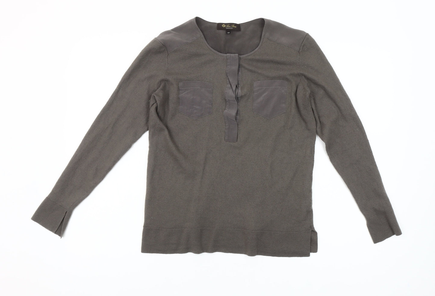 Gran Sasso Women Grey Wool Silk Henley Jumper Size 16