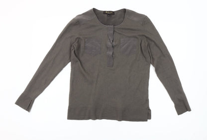 Gran Sasso Women Grey Wool Silk Henley Jumper Size 16