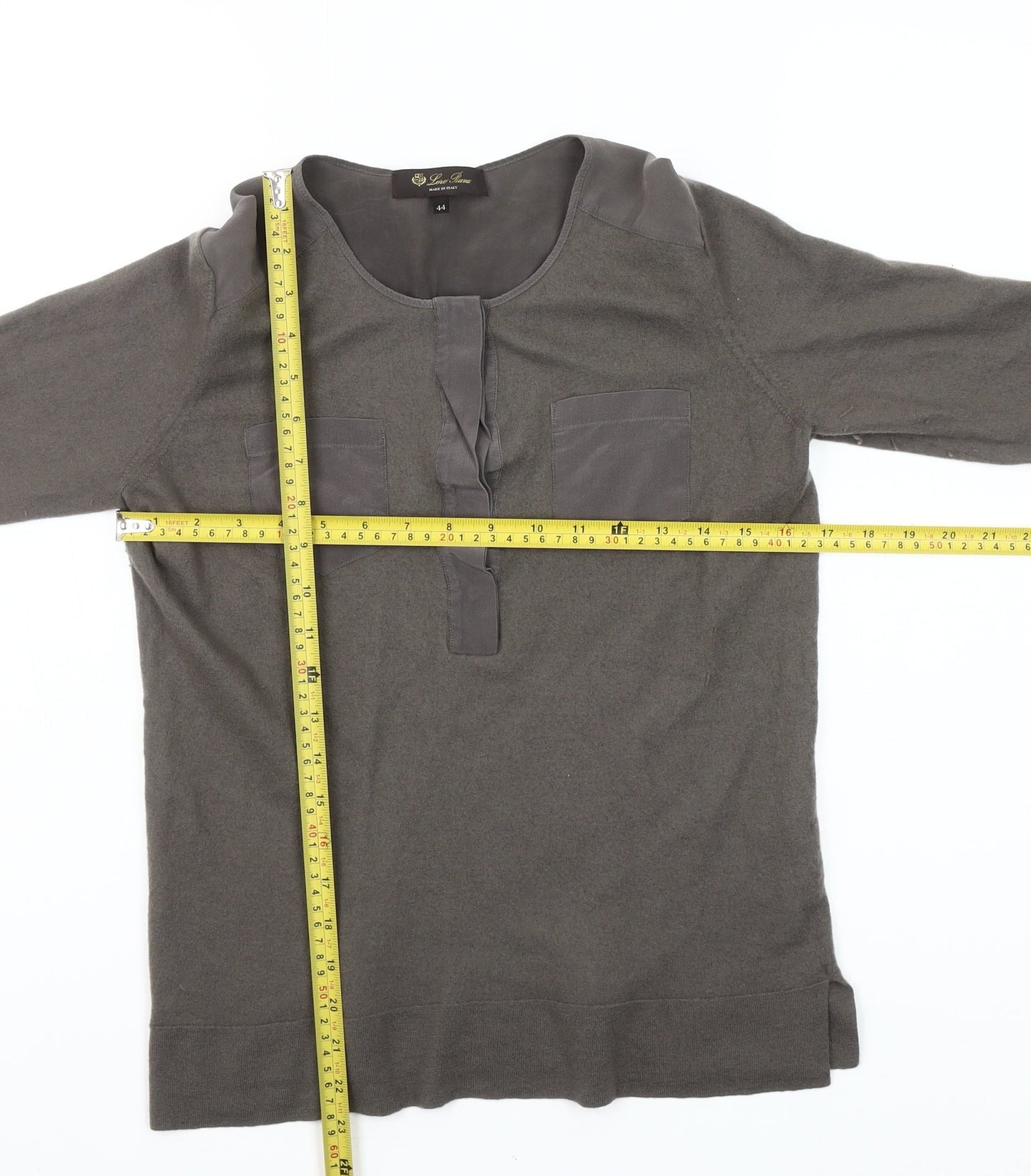 Gran Sasso Women Grey Wool Silk Henley Jumper Size 16