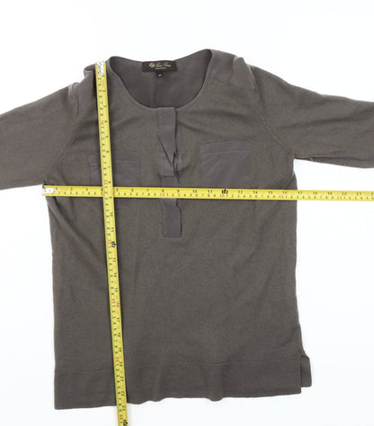 Gran Sasso Women Grey Wool Silk Henley Jumper Size 16