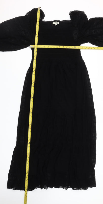 Max Studio Women's Black Midi Smocked Puff Sleeve A-Line Dress Size M