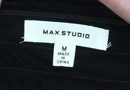 Max Studio Women's Black Midi Smocked Puff Sleeve A-Line Dress Size M