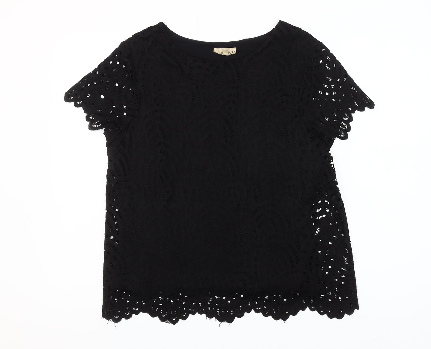 Phase Eight Womens Black Lace Short Sleeve Blouse Size 14