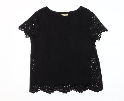 Phase Eight Womens Black Lace Short Sleeve Blouse Size 14