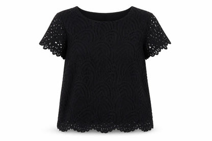 Phase Eight Womens Black Lace Short Sleeve Blouse Size 14