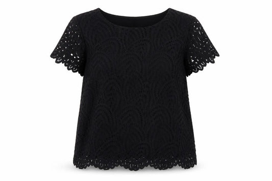 Phase Eight Womens Black Lace Short Sleeve Blouse Size 14