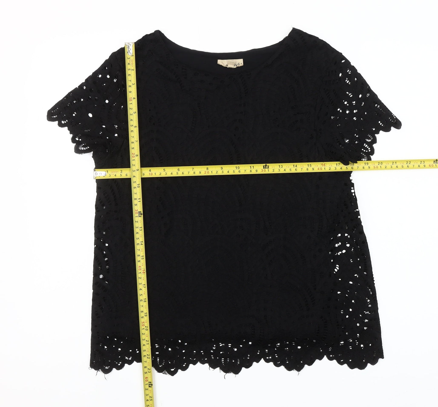 Phase Eight Womens Black Lace Short Sleeve Blouse Size 14