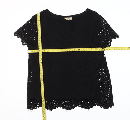 Phase Eight Womens Black Lace Short Sleeve Blouse Size 14