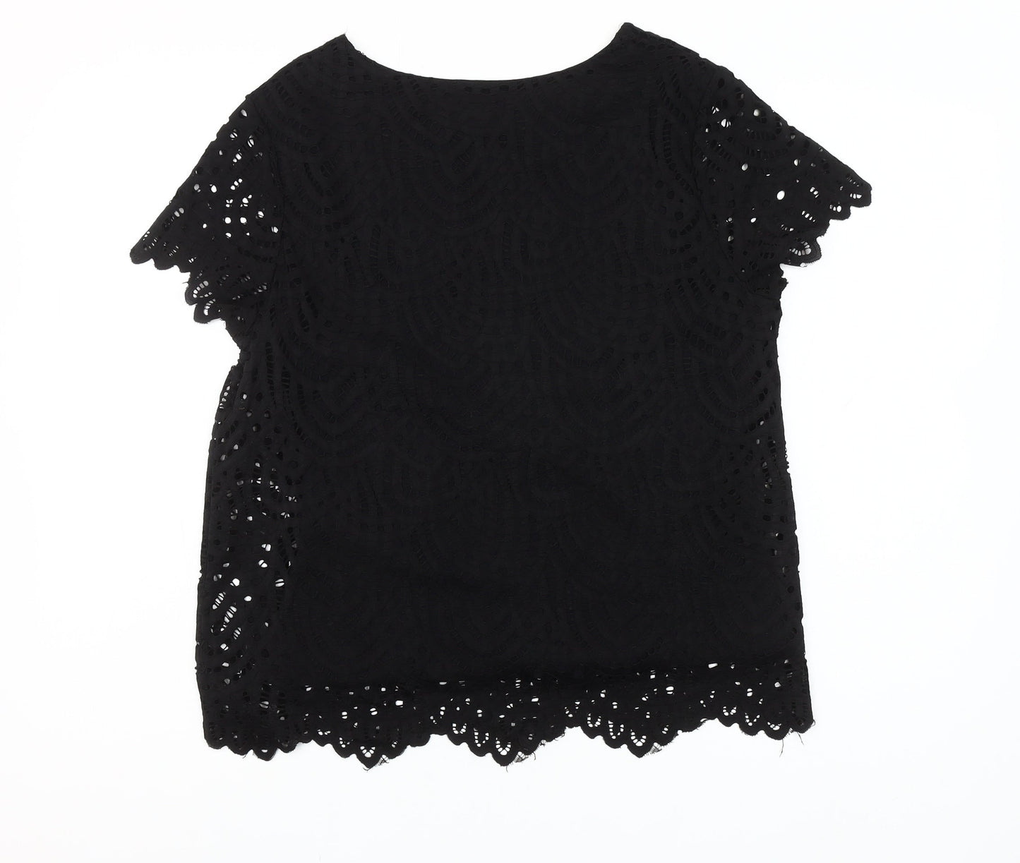 Phase Eight Womens Black Lace Short Sleeve Blouse Size 14