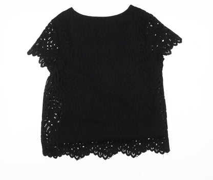Phase Eight Womens Black Lace Short Sleeve Blouse Size 14