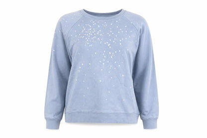 Hush Women Blue Cotton Sequin Sweatshirt M Relaxed Fit