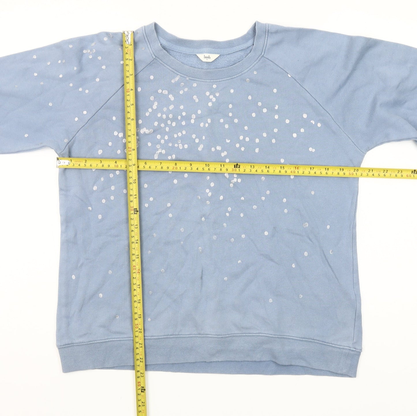 Hush Women Blue Cotton Sequin Sweatshirt M Relaxed Fit