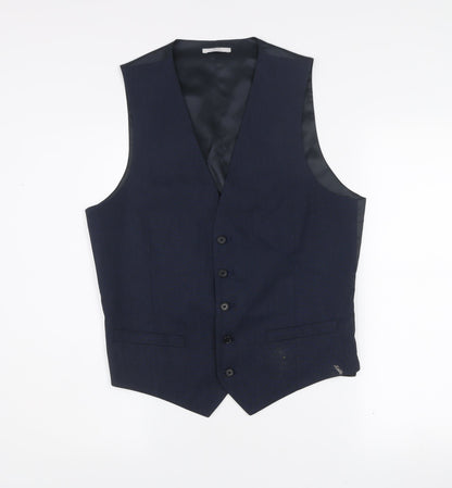 Men’s Blue Wool Blend Waistcoat 38 Chest Regular Fit Classic Style