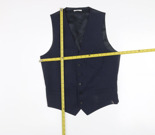 Men’s Blue Wool Blend Waistcoat 38 Chest Regular Fit Classic Style